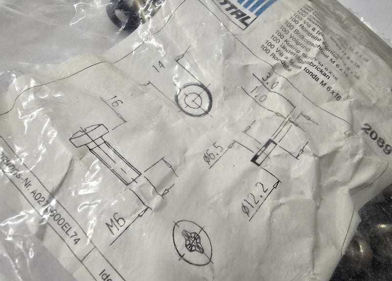 RITTAL EL 2089 M6 x 16 Phillips Head Screws & Washer 100-Pack