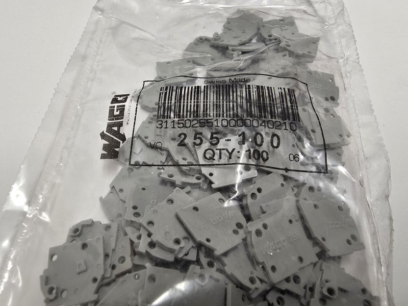 Wago 255-100 Terminal Block End Plate Snap Fit Pack of 100 - New / Sealed