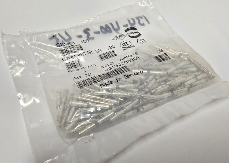 Harting 09150006202 Female 18AWG Crimp Contact Pins ( Pack of 100 ) New / Sealed