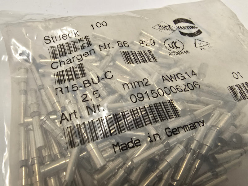 Harting 09150006206 Female 14AWG Crimp Contact Pins ( Pack of 100 ) New / Sealed