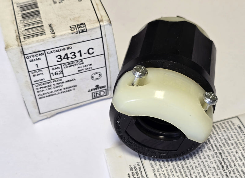 Leviton 3431-C 3-Phase 4P30A 120/208V Locking Plug - New