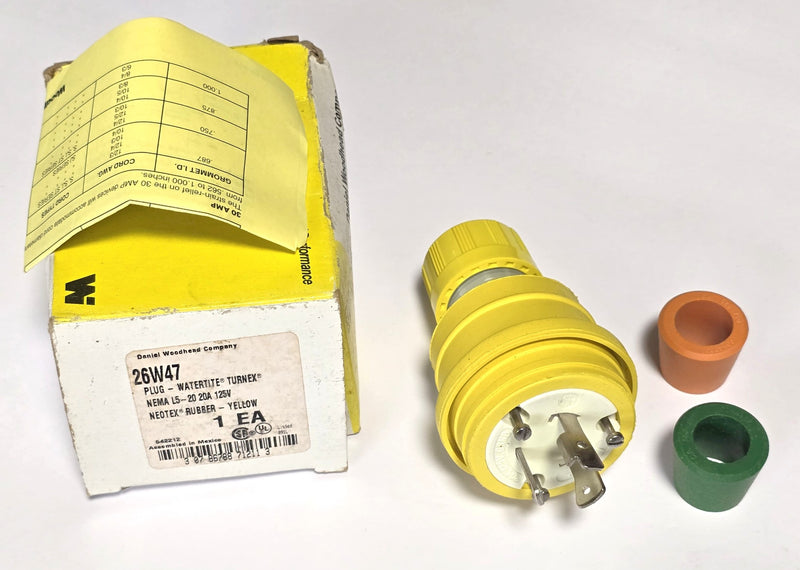 Woodhead 26W47 Watertite Turnex Locking Plug 3-Pin Male 20A 125V - New