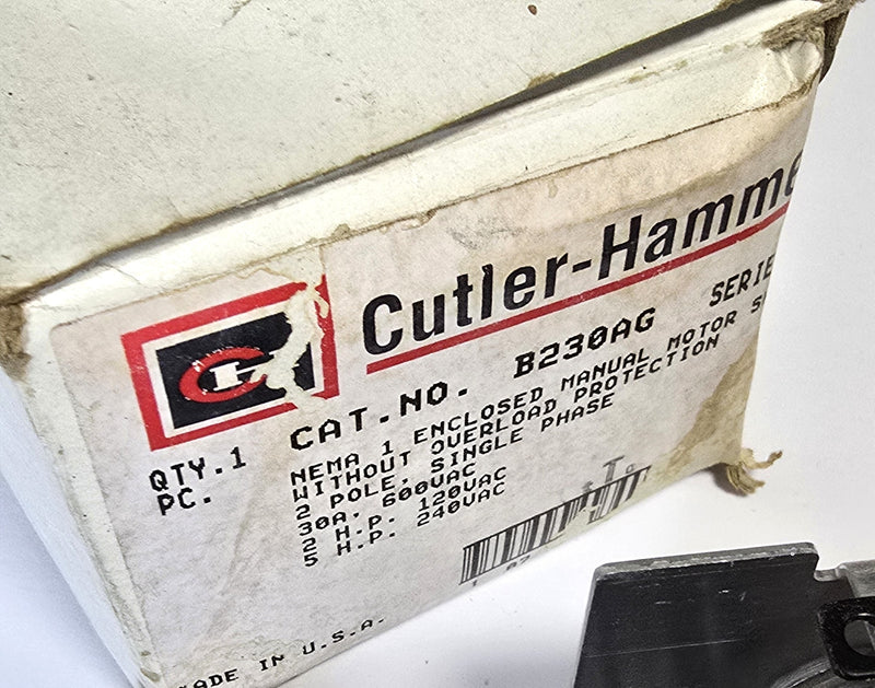 Cutler Hammer B230AG Manual Motor Starter Single Phase Disconnect Switch - New