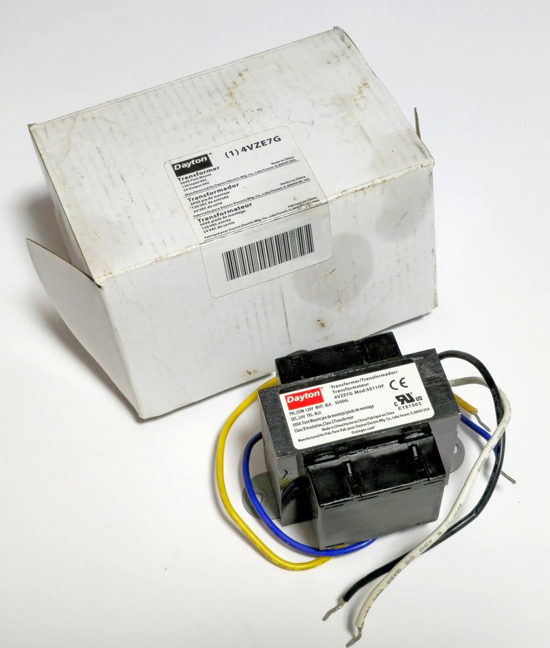 Dayton 4VZE7G Control Transformer Pri:120VAC Sec: 24VAC 50VA Foot Mount - New