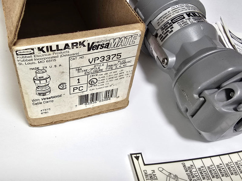 Hubbell Killark VP3375 VersaMATE 30A 3W 3P 600VAC Pin & Sleeve Male Connector