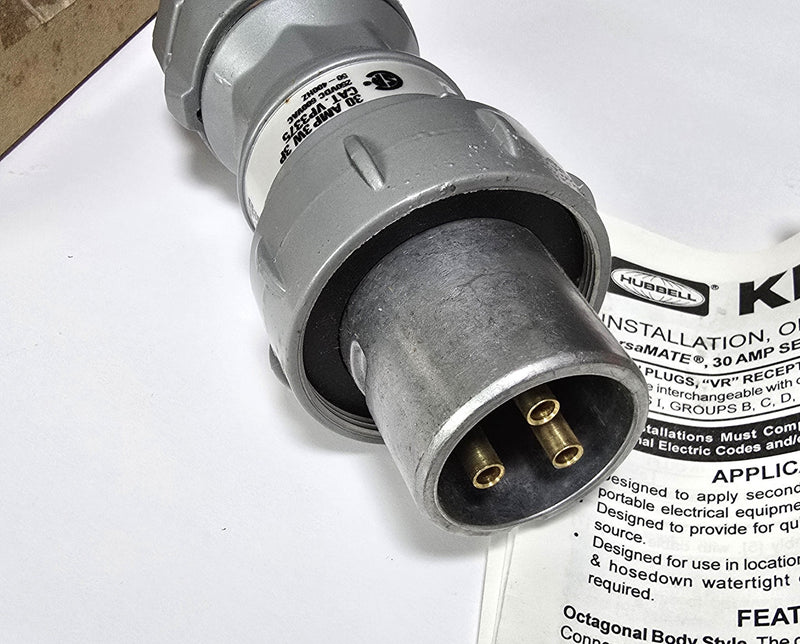 Hubbell Killark VP3375 VersaMATE 30A 3W 3P 600VAC Pin & Sleeve Male Connector