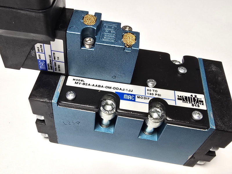 MAC MV-B2A-AABA-DM-DDAJ-1JJ 24VDC Single Solenoid 5/2-Way Piloted Valve - New