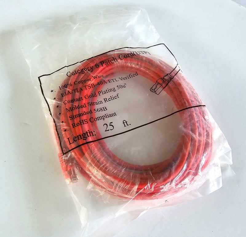 550MHz Cat6 Ethernet / Network Patch Cord Red 25' Cable - New