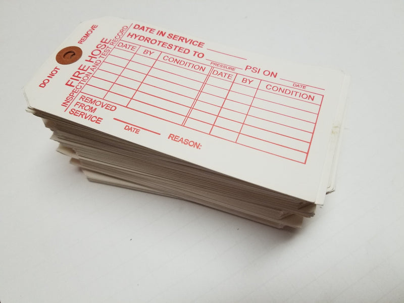 50 Fire Hose Inspection Test Record Hydrotest Hanging Card Tags 2-7/8 ...