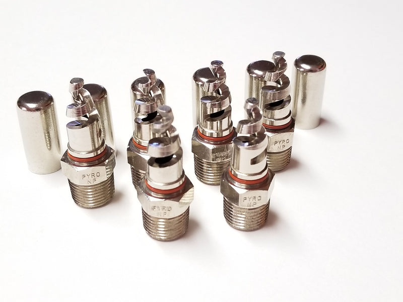 Lot of 6 PYRO CHEM NP Spiral Nozzles with Metal Dust Caps