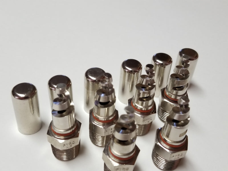 Lot of 6 PYRO CHEM NP Spiral Nozzles with Metal Dust Caps
