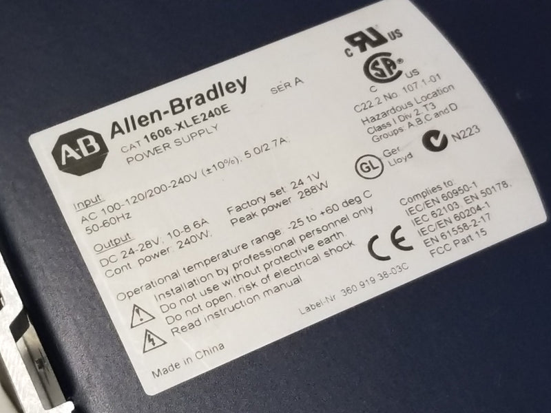Allen Bradley 1606-XLE240E Input - 120/240VAC Output - 24VDC 10A Power Supply