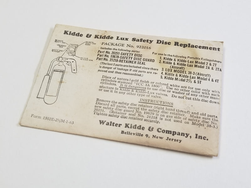 Kidde 922016 Fire Extinguisher Safety Disc 20251 KIT NOS-Sealed