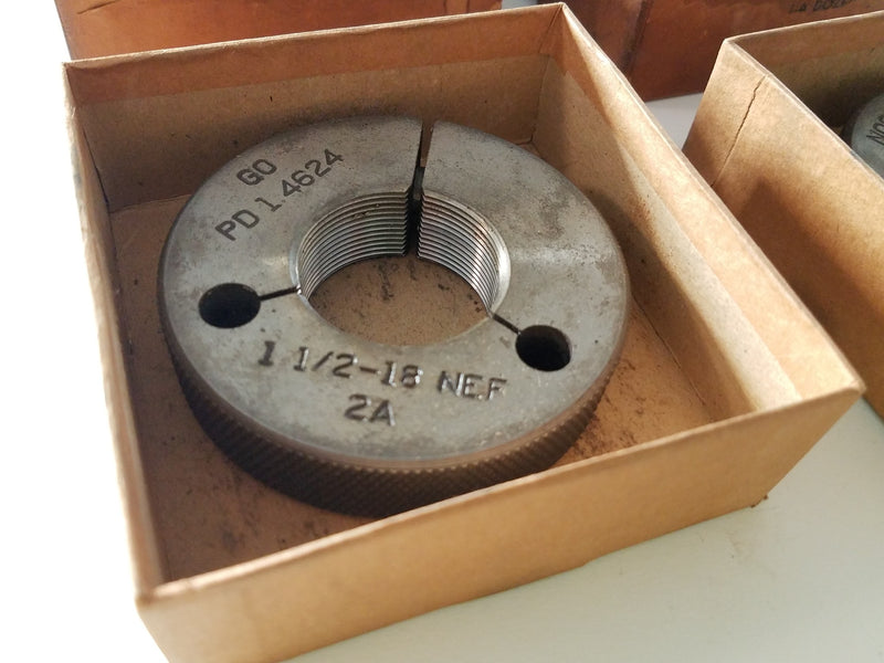 1 1/2 18 NEF 2A GO PD 1.4624 & NOGO PD 1.4574 Thread Ring Card Gage Set