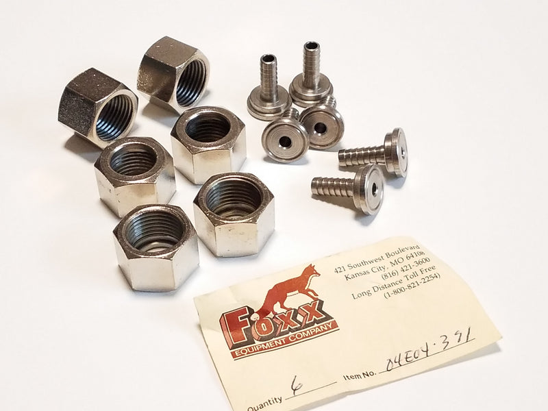 (6) Foxx Stainless Swivel Nut & Stem CO2 Tank Valve to 1/4 Barbed Hose Fitting