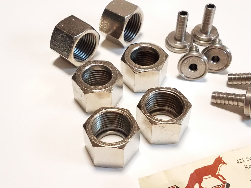 (6) Foxx Stainless Swivel Nut & Stem CO2 Tank Valve to 1/4 Barbed Hose Fitting
