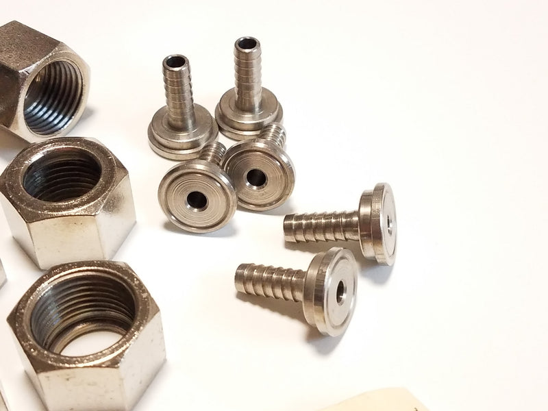 (6) Foxx Stainless Swivel Nut & Stem CO2 Tank Valve to 1/4 Barbed Hose Fitting