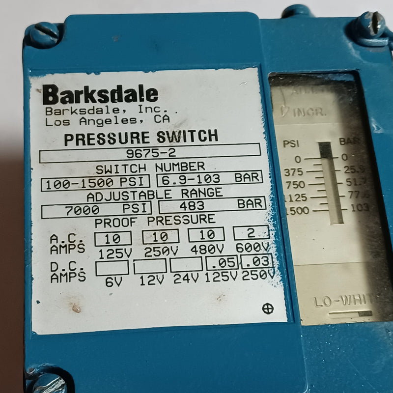 Barksdale 2839794 100-1500 PSI Pressure Switch