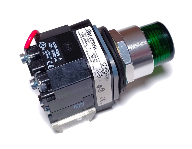 Allen Bradley 800T-PTH16W 120V Push Button 1 NO & 1 NC Green Lens & Green Lamp