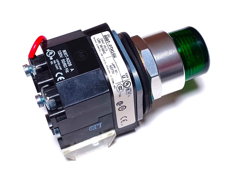 Allen Bradley 800T-PTH16W 120V Push Button 1 NO & 1 NC Green Lens & Green Lamp