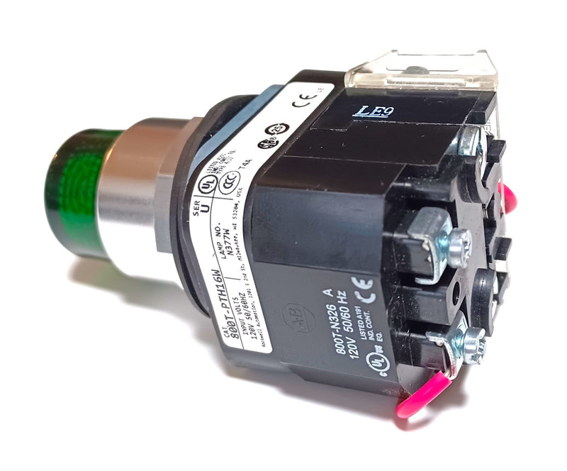 Allen Bradley 800T-PTH16W 120V Push Button 1 NO & 1 NC Green Lens & Green Lamp