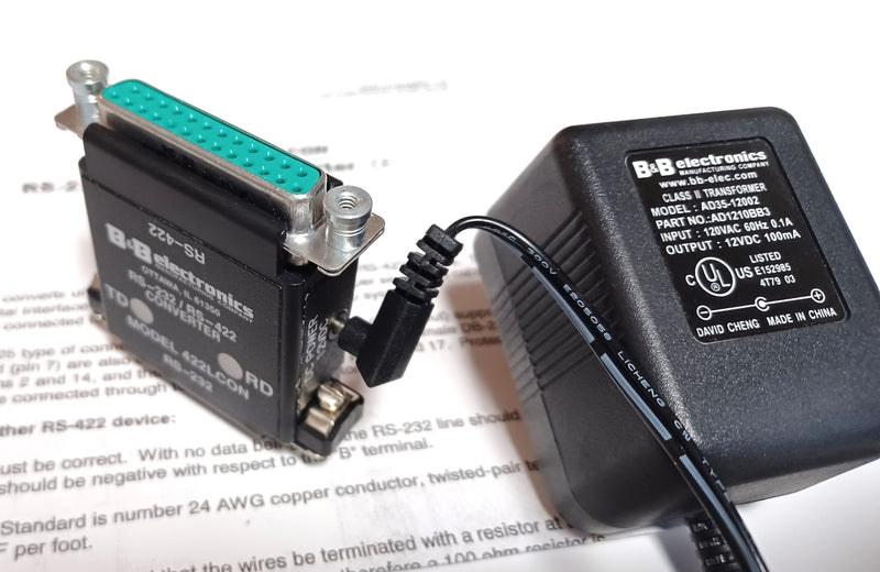 B&B Electronics 422LCON RS-232 RS-422 Converter & AD35-12002 12VDC Power Supply