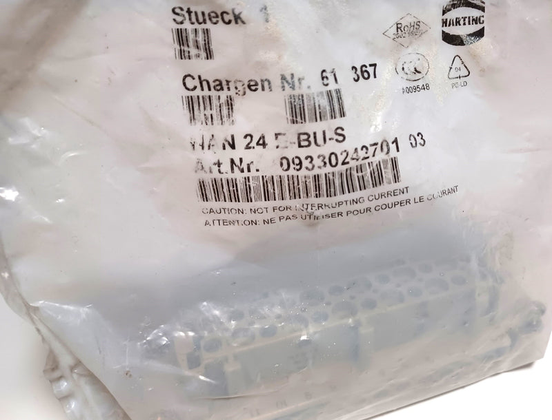Harting 09330242701 24-Pin HAN 24 E-BU-S Crimp Pin Style Insert Female Connector