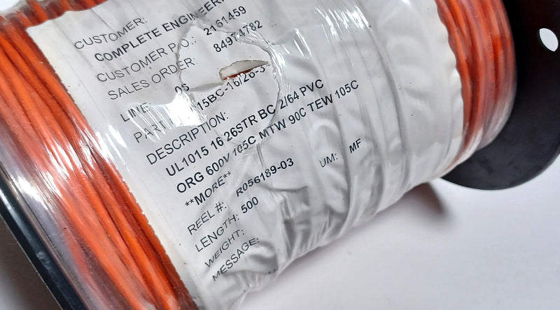 UL1015 16 AWG 26STR 1015BC-16/26-3 MTW Wire/AWM/TEW Hook Up Wire Orange 500'