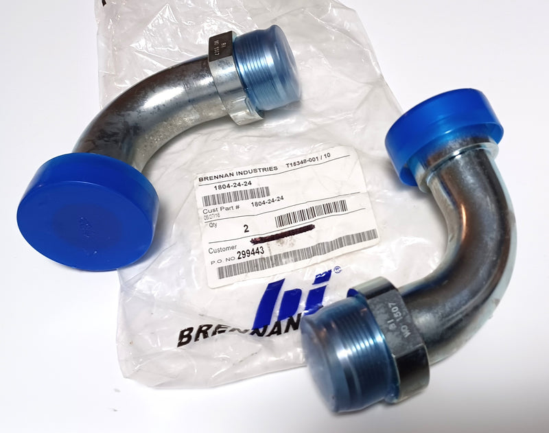 Brennan 1804-24-24 Steel JIC Flared Flanged 90 Deg Elbow Fittings ( Lot of 2 )