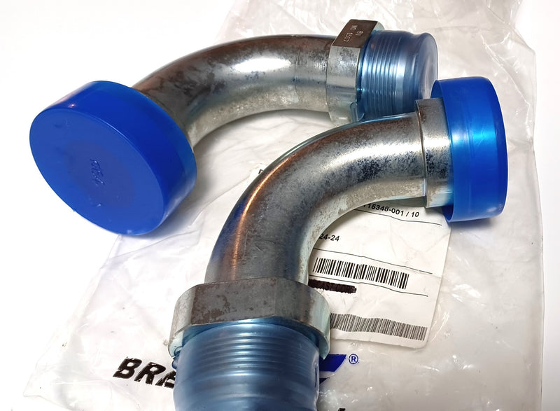 Brennan 1804-24-24 Steel JIC Flared Flanged 90 Deg Elbow Fittings ( Lot of 2 )