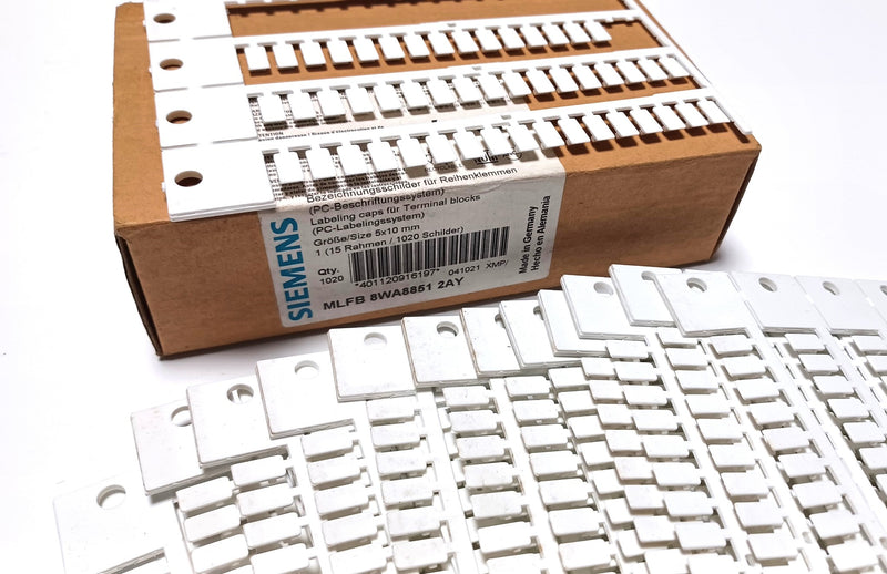 Siemens MLFB 8WA8851 2AY Terminal Block Labeling Caps 5x10mm 12-Cards+