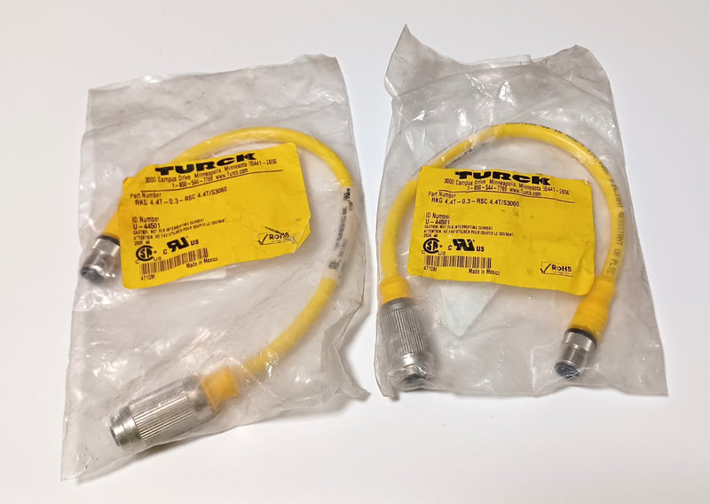 Turck RKG 4.4T-0.3-RSC 4.4T/S3060 Cordset / Cable U-44501 0.3M ( Lot of 2 )