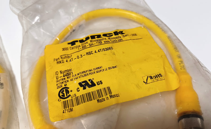 Turck RKG 4.4T-0.3-RSC 4.4T/S3060 Cordset / Cable U-44501 0.3M ( Lot of 2 )