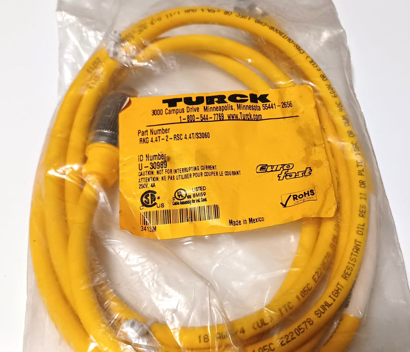 Turck RKG 4.4T-2-RSC 4.4T/S3060 Cordset U-30989 2m Cable New / Sealed