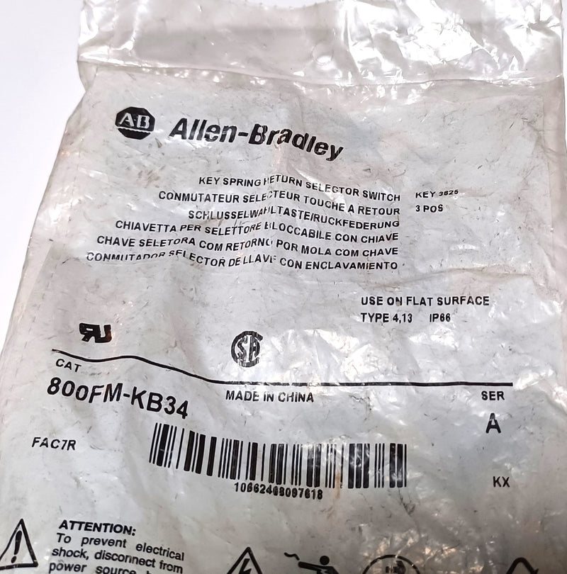 Allen Bradley 800FM-KB34 Ser.A Key Spring Return Selector Switch New/Sealed
