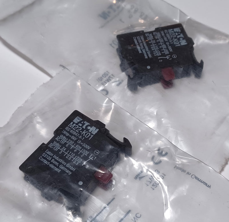 Eaton M22-K01 Normally Closed Contact Block ( Lot of 2 ) New/Sealed