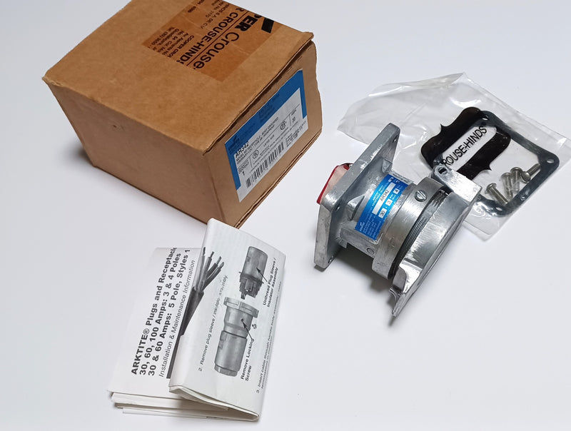 Cooper Crouse-Hinds AR342 30A 3-Wire 4-Pole ARKTITE Model M3 Receptacl ...