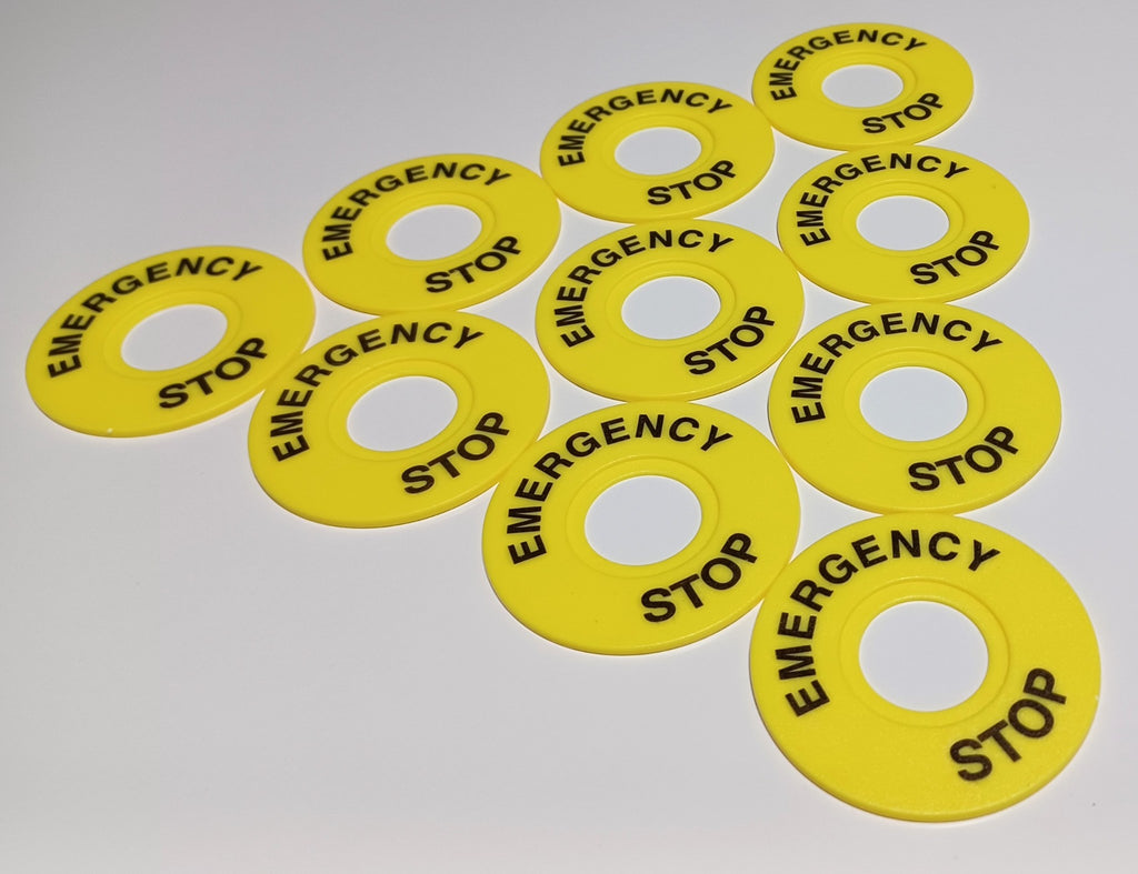 10-Pack 60mm Round Plastic Emergency Stop Legend Plate for 22mm Push B ...