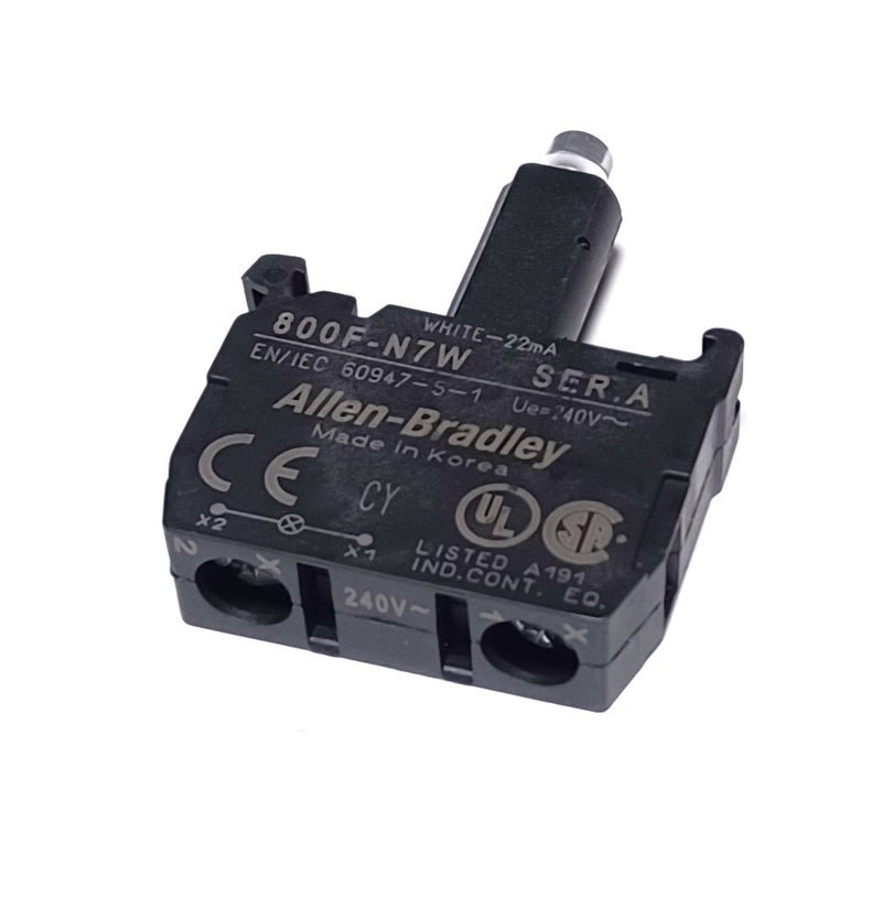 Allen Bradley 800F-N7W White 240V LED Lamp Module Contact Block - New