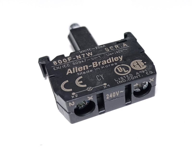 Allen Bradley 800F-N7W White 240V LED Lamp Module Contact Block - New