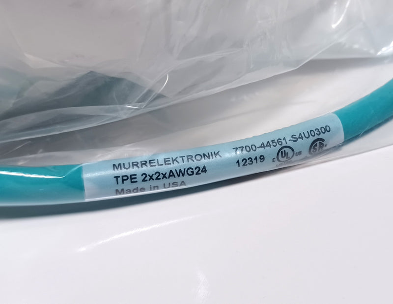 Murr 7700-44561-S4U0300 Dual M12 Male 90° Ends D-coded Shielded CAT5 Cable - New