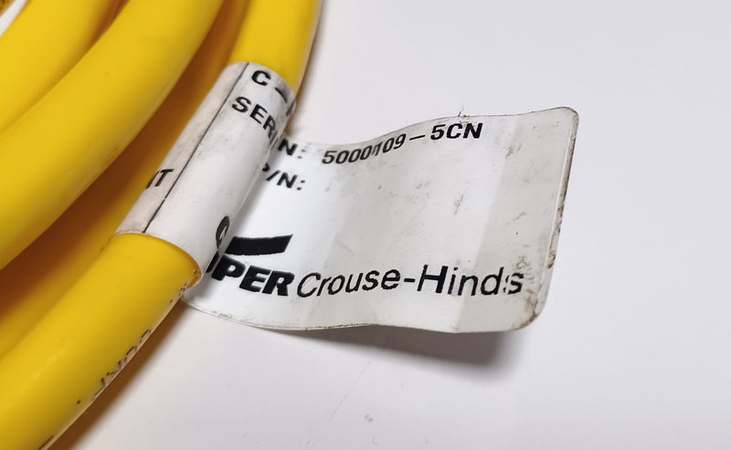 Cooper 5000109-5CN 3-Pin Female 600V 13A 16AWG STOW Yellow 3M Power Cable - New
