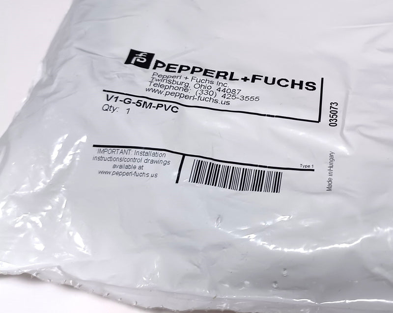 Pepperl Fuchs V1-G-5M-PVC 4-Wire 5m Female Gray Sensor Cable - New