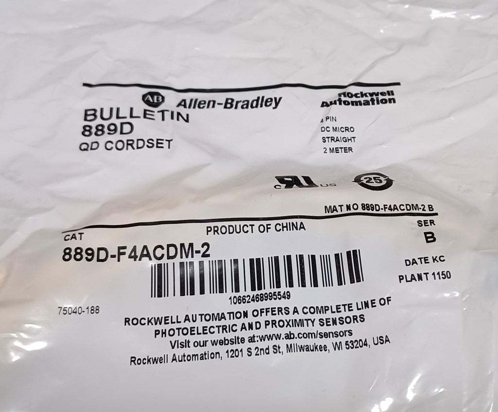 Allen Bradley 889D-F4ACDM-2 Ser.B 4-Pin DC Micro Straight 2M Extension ...