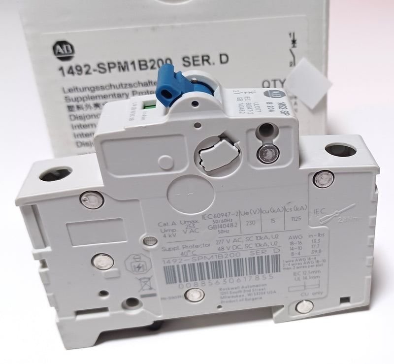 Allen Bradley 1492-SPM1B200 Ser.D 1492-SP 20A Circuit Breaker - New