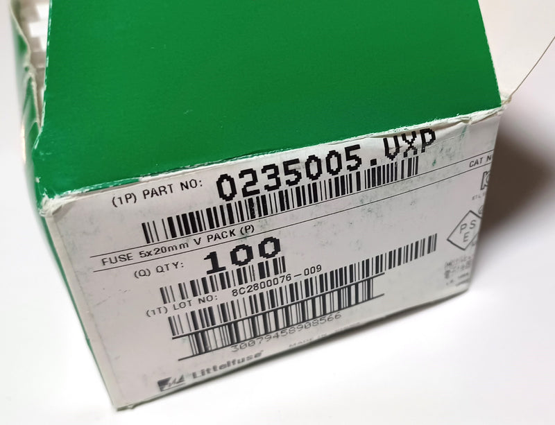 LittleFuse 0235005.VXP 125VAC 5A Fast Acting Fuses ( Lot of 100 ) New