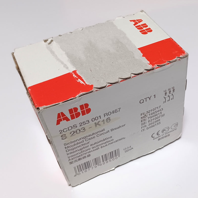 ABB S 203-K16 3-Pole 16A Circuit Breaker 2CDS 253 001 R0467 - New/Sealed