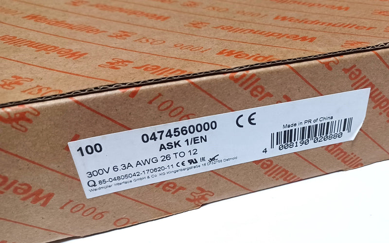 Weidmuller 0474560000 ASK 1 /EN Fuse Terminal SAK 300V 6.3A 26-12AWG New-Box 100