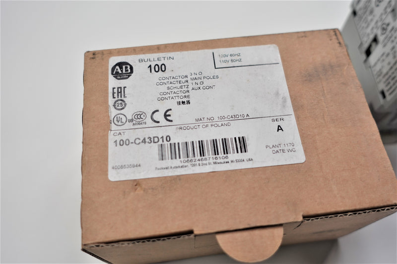 Allen Bradley 100-C43D10 Ser:A Contactor 110/120 43A VAC Relay Coil