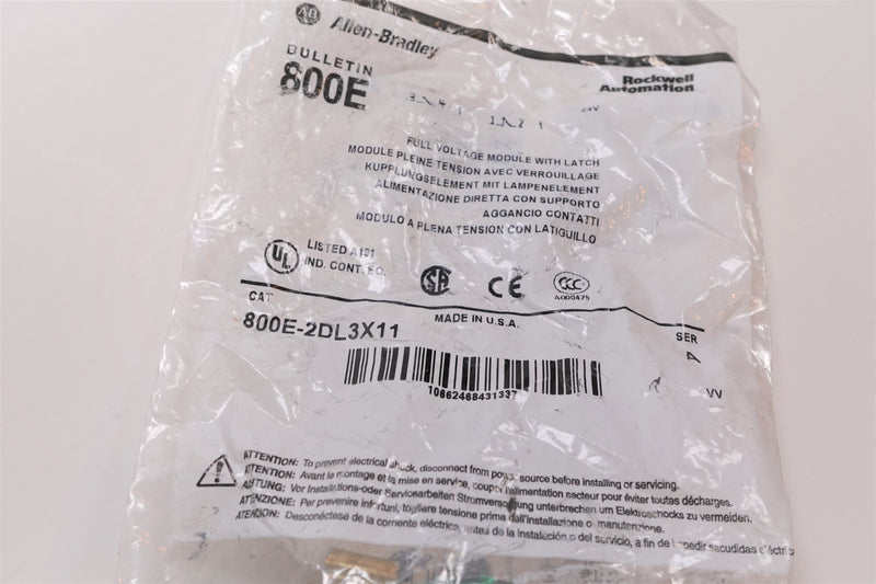 Allen Bradley 800E-2DL3X11 Full Voltage Module W/ Latch & Bulb